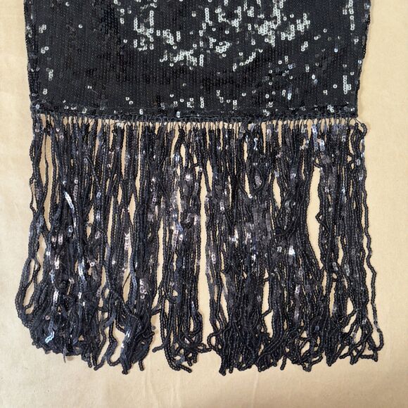 Suit Yourself Costume Black Sequin Pencil Skirt Long Black Fringe - Women's M - Picture 2 of 7